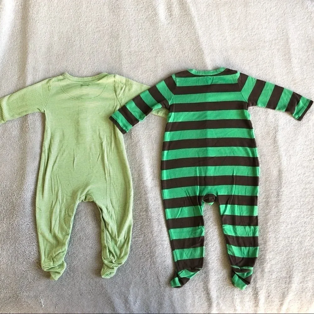 Baby Gap Green Striped Footed Onesies (lot of 2)